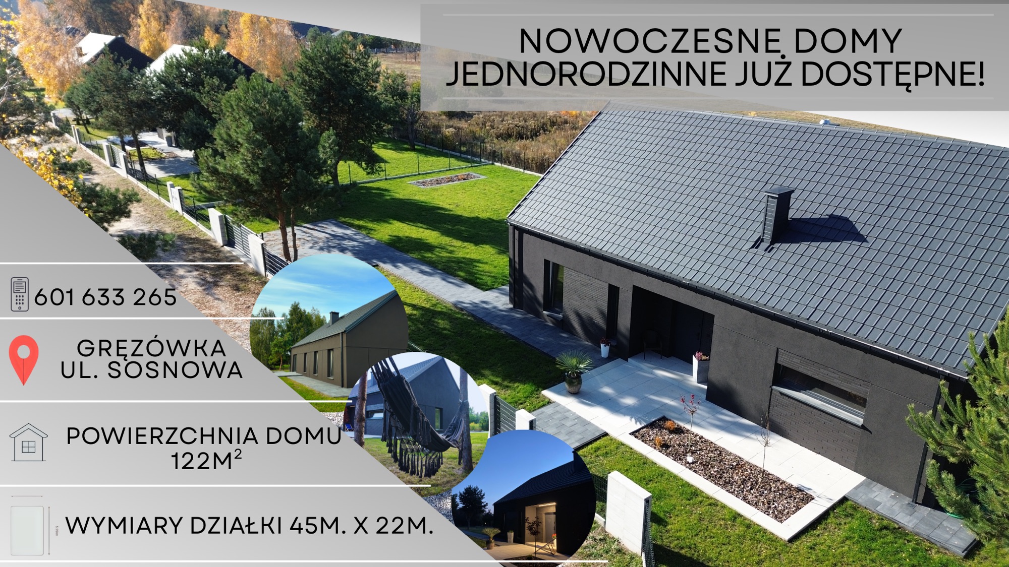 Oferta domów jednorodzinnych na sprzedaż - Gręzówka, ul. Sosnowa, powierzchnia 122 m², działka 45 x 22 m